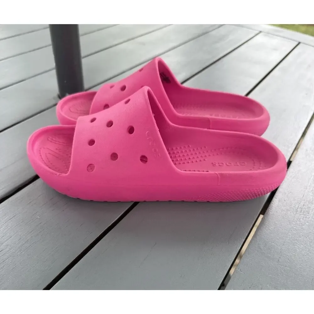 Crocs Classic Slides Pink Slip On Sandals Shoes Hot Pink Kids Youth Size J4